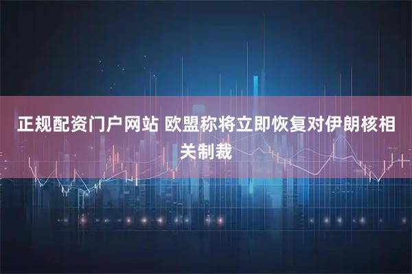 正规配资门户网站 欧盟称将立即恢复对伊朗核相关制裁